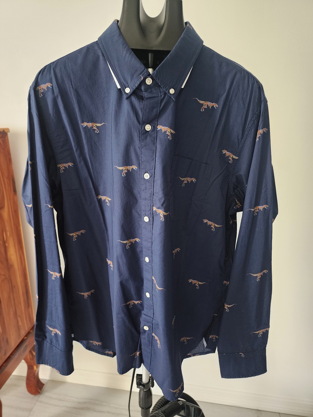 Men's Navy Dino Print Button-Down Shirt